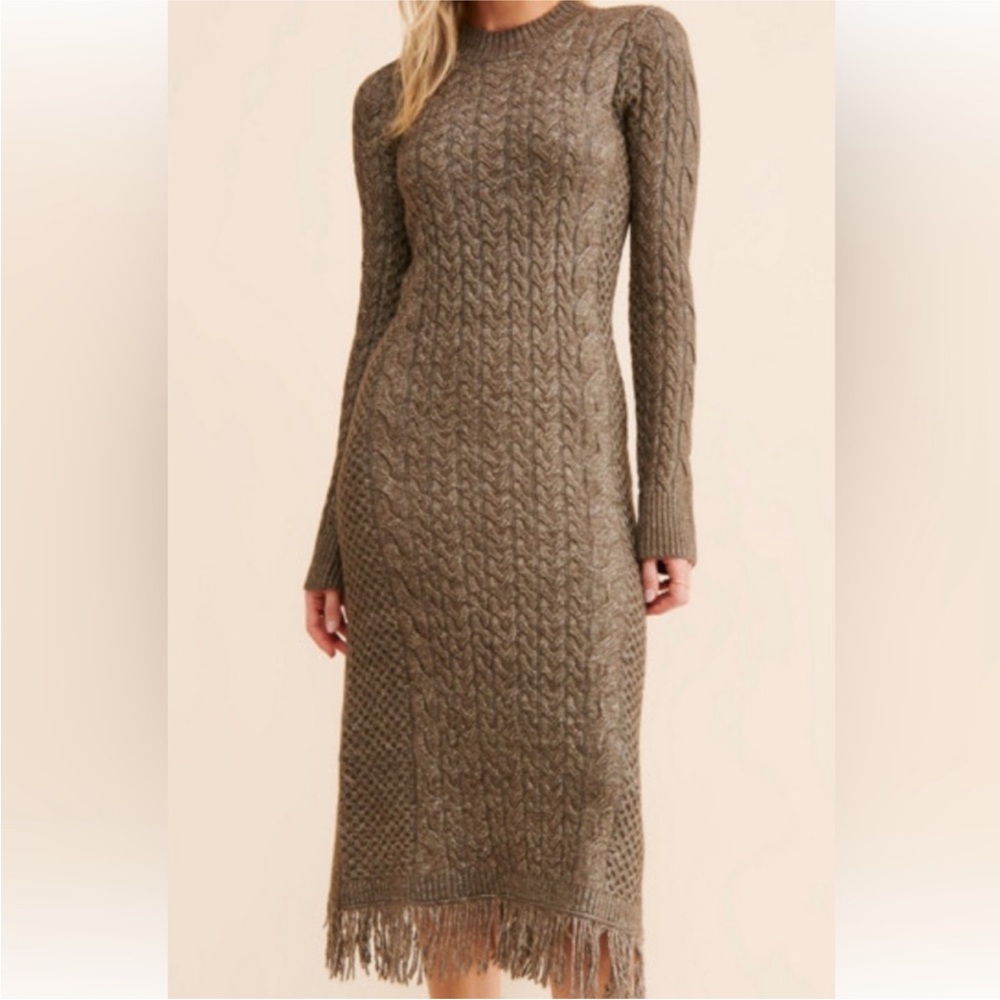 Moon River Brown Ribbed Long Sleeve Sweater Dress